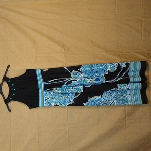 Women"s Black | Blue Floral Maxi Dress Size:14